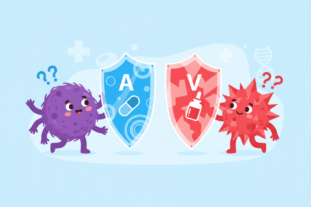 Ilustrasi perbedaan antibiotik dan antivirus - panduan penggunaan obat yang benar dari apoteker Acehat.id