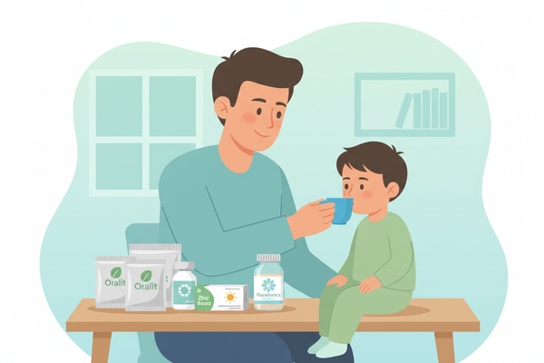 Ilustrasi cara mengatasi diare pada anak dengan aman - pemberian oralit dan perawatan di rumah