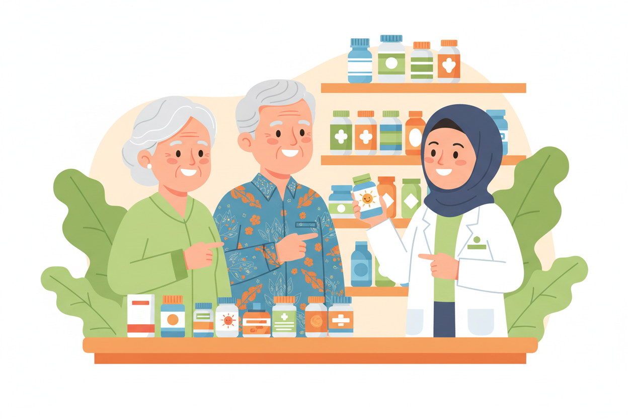 Ilustrasi vitamin dan suplemen penting untuk lansia - panduan lengkap dari apoteker untuk kesehatan usia 60+